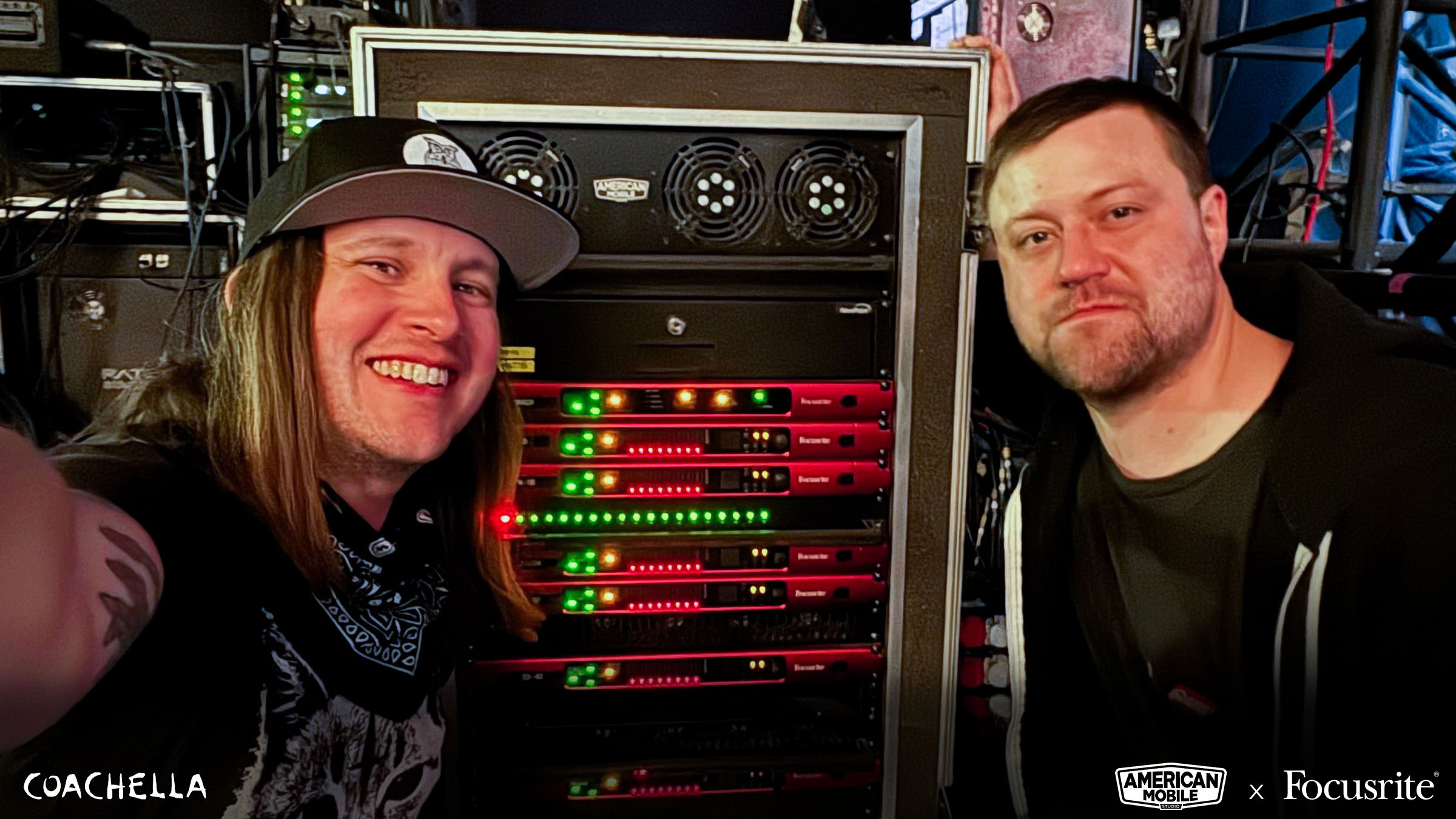 American Mobile engineers Justin Yates and Jayson Homyak, pictured with some of the firm’s Focusrite RedNet gear. American Mobile engineers Justin Yates and Jayson Homyak, pictured with some of the firm’s Focusrite RedNet gear.