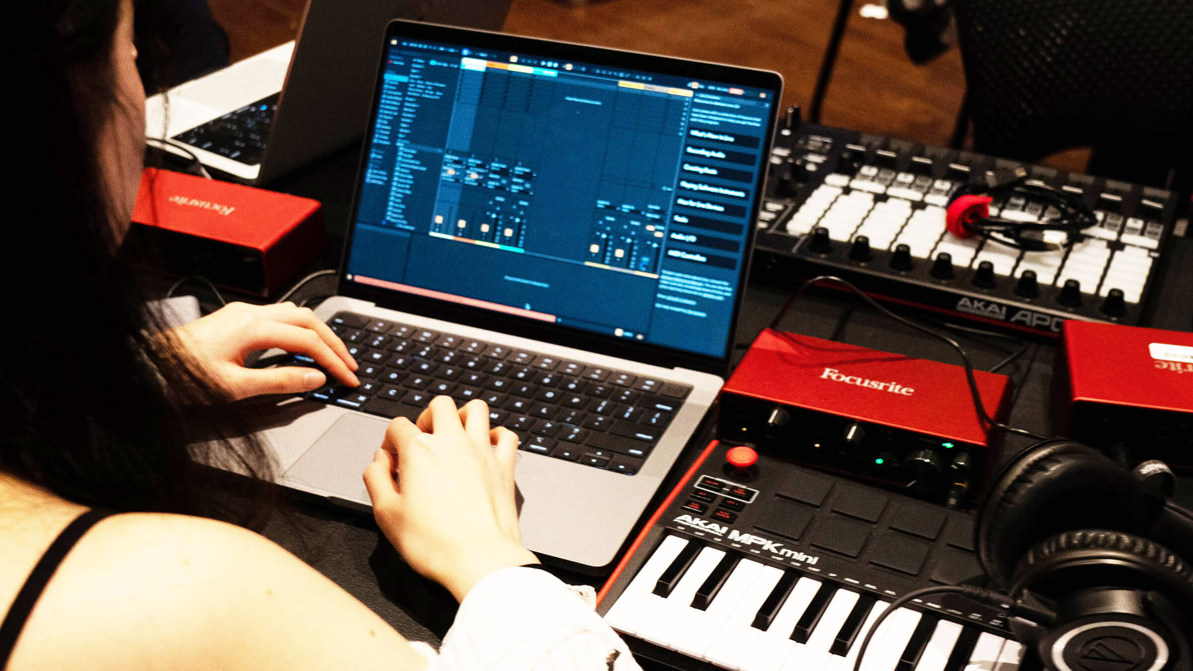 A student works on a project using focusrite.momponents at Berklee NYC